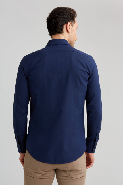 Modern Fit Yarım İtalyan Yaka Lacivert Erkek Gömlek - Bisse (1)
