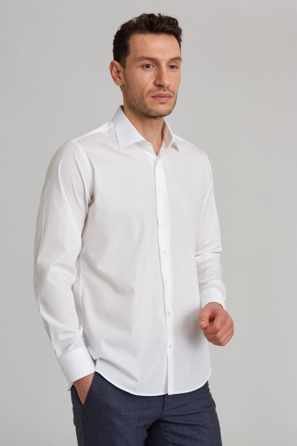 Regular Fit Beyaz Klasik Erkek Gömlek - 5