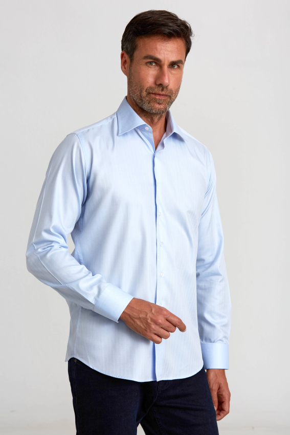 Regular Fit Mavi Klasik Erkek Gömlek - 5