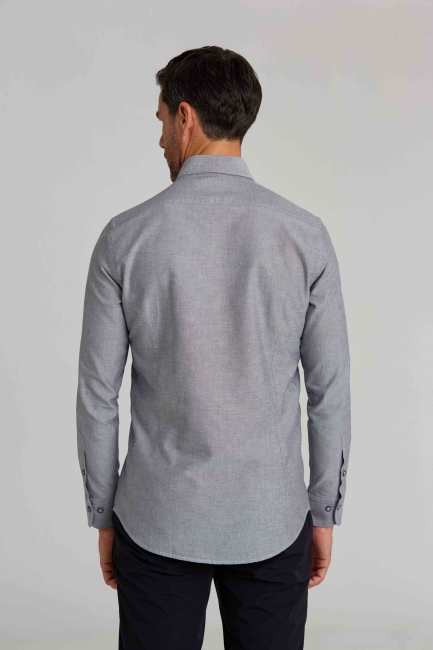 Modern Fit Gizli Düğmeli Siyah Spor Erkek Gömlek - Bisse (1)