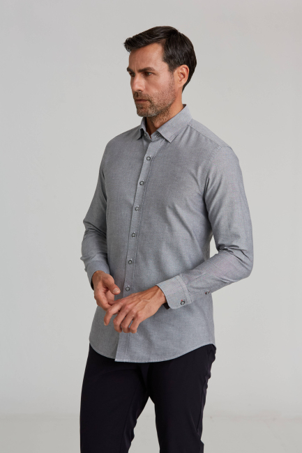 Modern Fit Gizli Düğmeli Siyah Spor Erkek Gömlek - Bisse