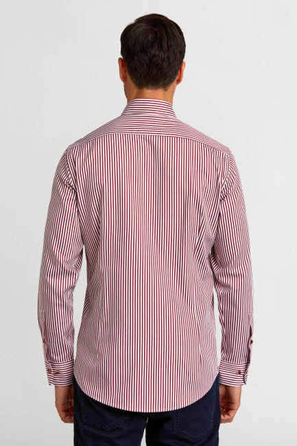 Modern Fit Düğmeli Yaka Bordo Saten Erkek Gömlek - Bisse (1)