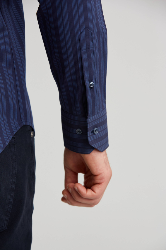Modern Fit Düğmeli Yaka Lacivert Spor Erkek Gömlek - 3