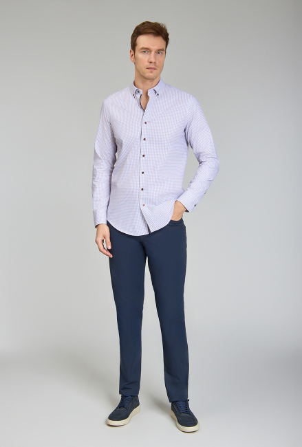 Modern Fit Paşa Yaka Düğmeli Spor Bordo Erkek Gömlek - Bisse (1)