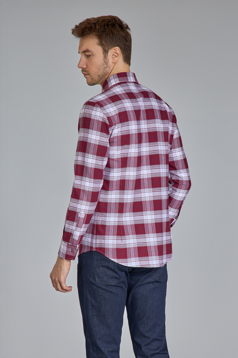 Modern Fit Paşa Yaka Ekose Bordo Erkek Gömlek - 6