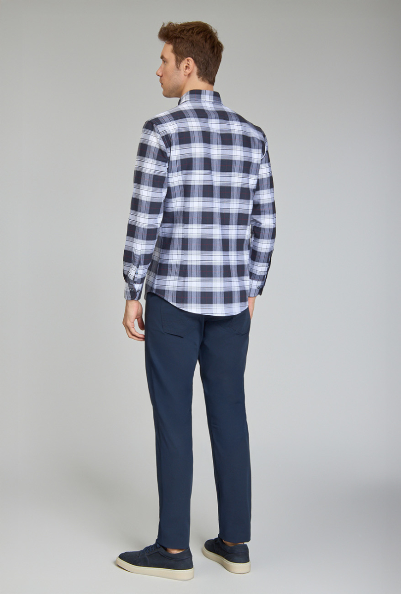 Modern Fit Paşa Yaka Ekose Lacivert Erkek Gömlek - 4