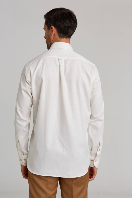 Modern Fit Paşa Yaka Düğmeli Spor Ekru Erkek Gömlek - 2