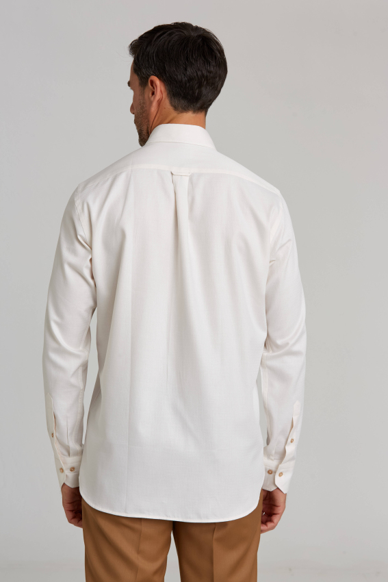 Modern Fit Paşa Yaka Düğmeli Spor Ekru Erkek Gömlek - 2