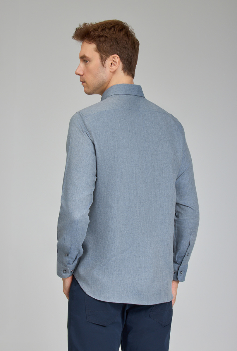 Regular Fit Paşa Yaka İndigo Erkek Gömlek - 4