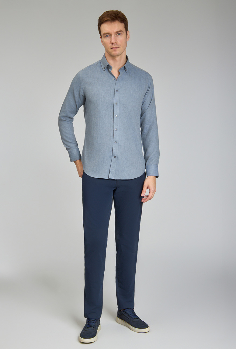 Regular Fit Paşa Yaka İndigo Erkek Gömlek - 2