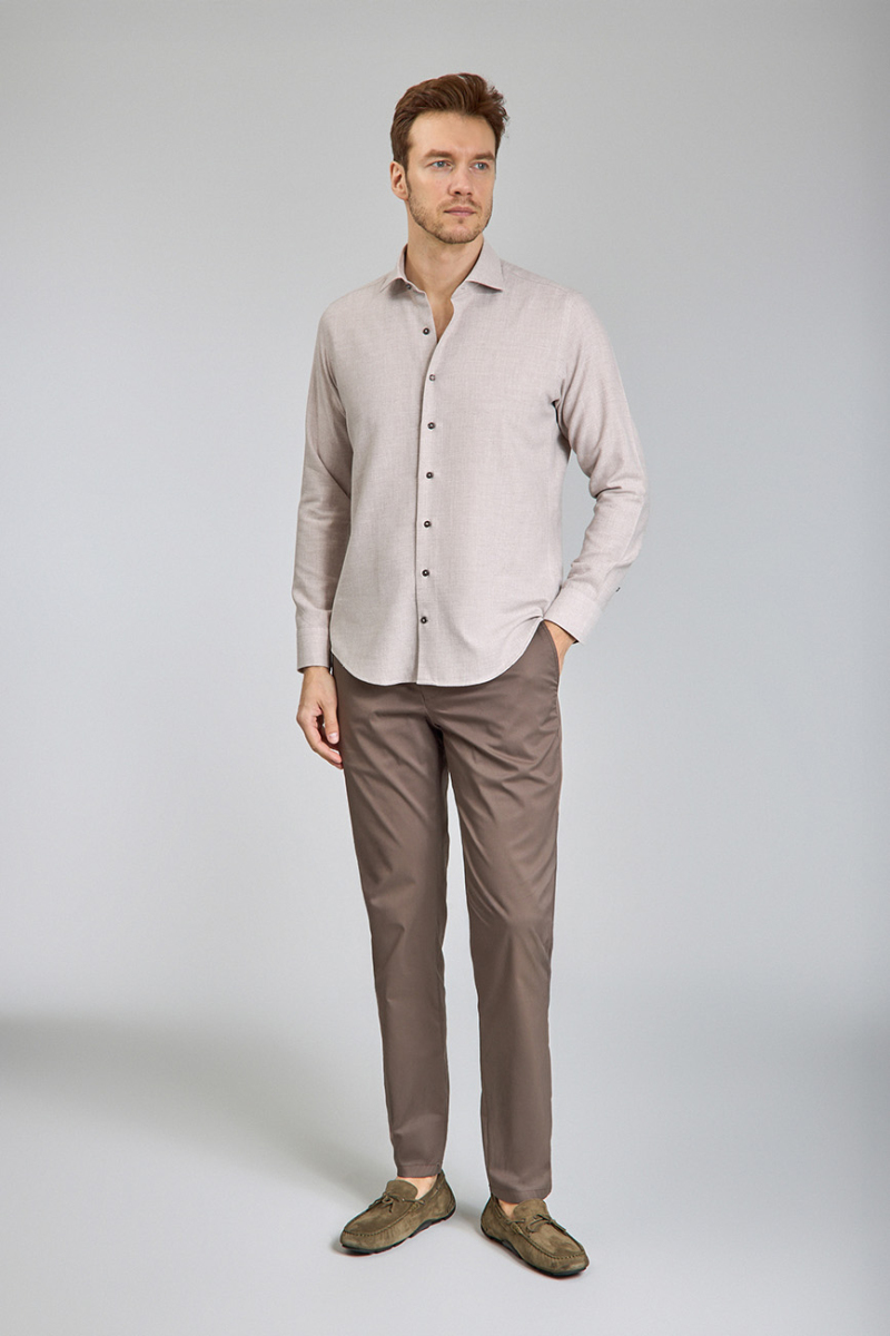 Regular Fit İtalyan Yaka Bej Erkek Gömlek - 2