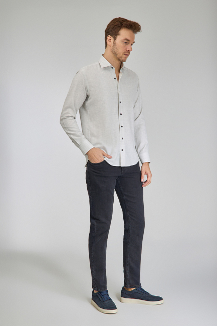 Regular Fit İtalyan Yaka Taş Erkek Gömlek - 5