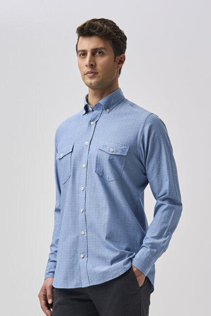 Bisse Studio Erkek Çift Cepli Koyu Mavi Gömlek - 5