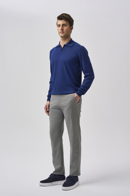 Bisse Studio Erkek Polo Yaka Fermuarlı Triko Açık Lacivert (1)