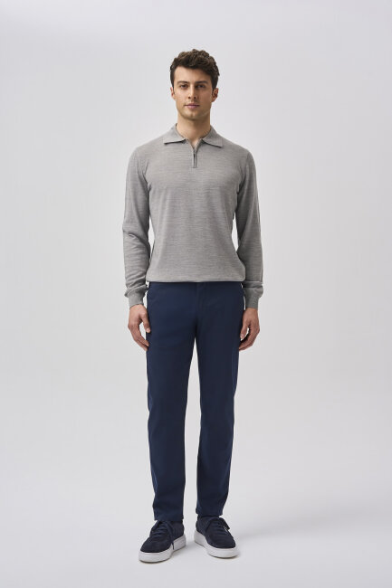 Bisse Studio Erkek Polo Yaka Fermuarlı Triko Gri 