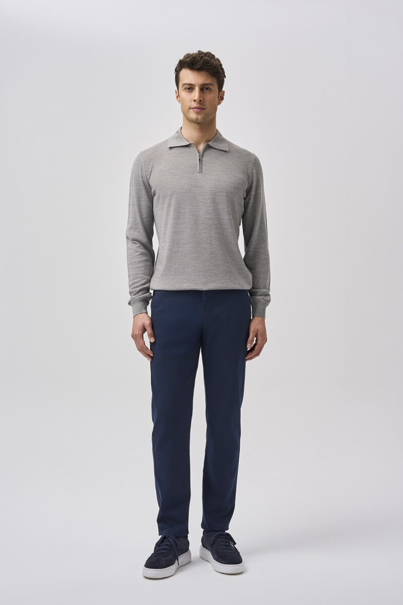 Bisse Studio Erkek Polo Yaka Fermuarlı Triko Gri