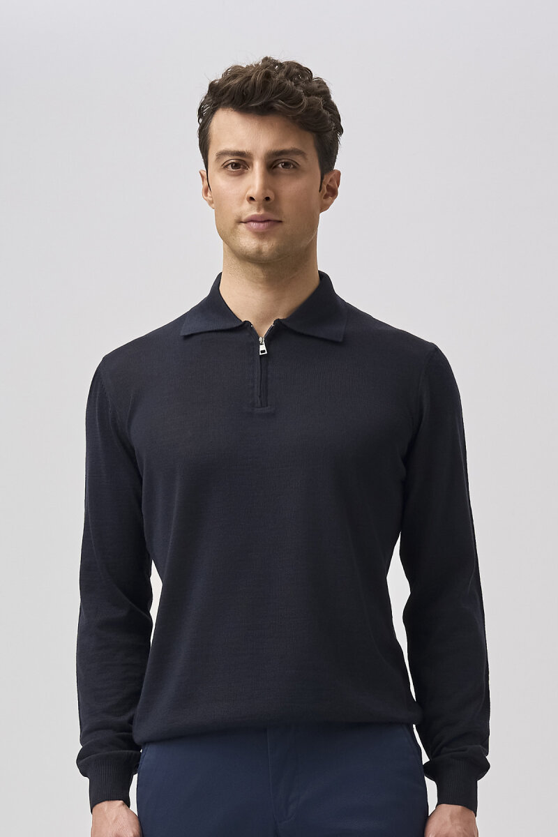 Bisse Studio Erkek Polo Yaka Fermuarlı Triko Lacivert - 5