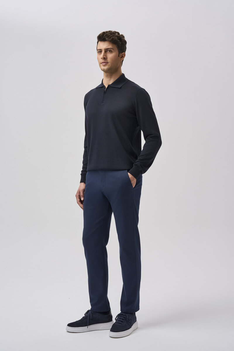 Bisse Studio Erkek Polo Yaka Fermuarlı Triko Lacivert - 2