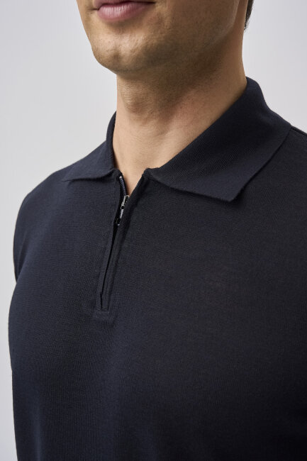Bisse Studio Erkek Polo Yaka Fermuarlı Triko Lacivert - 4