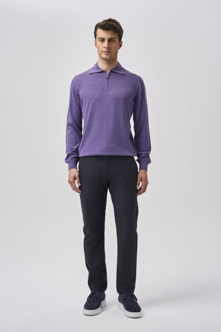 Bisse Studio Erkek Polo Yaka Fermuarlı Triko Lila