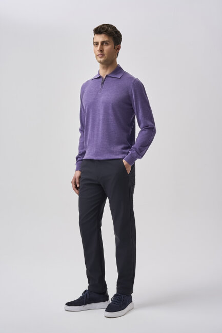 Bisse Studio Erkek Polo Yaka Fermuarlı Triko Lila (1)