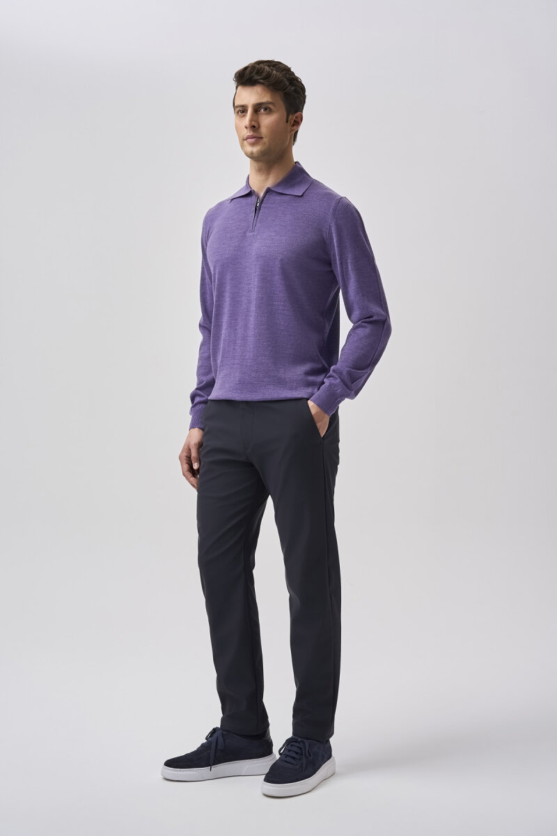 Bisse Studio Erkek Polo Yaka Fermuarlı Triko Lila (1)