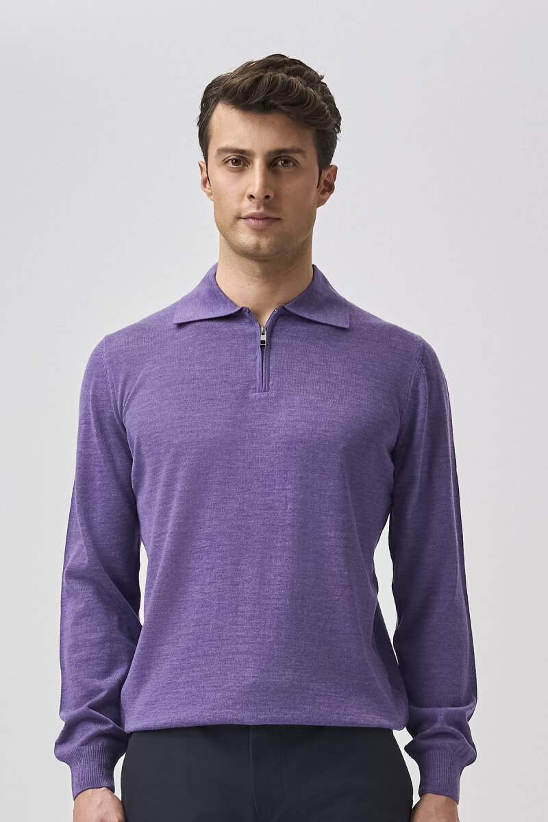 Bisse Studio Erkek Polo Yaka Fermuarlı Triko Lila - 5