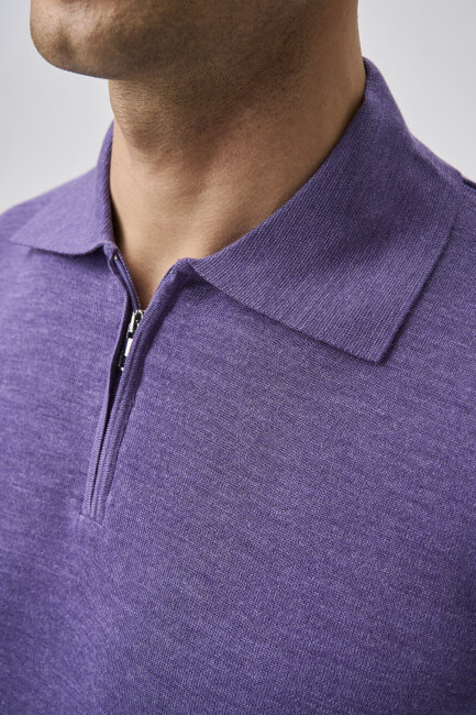 Bisse Studio Erkek Polo Yaka Fermuarlı Triko Lila - 4