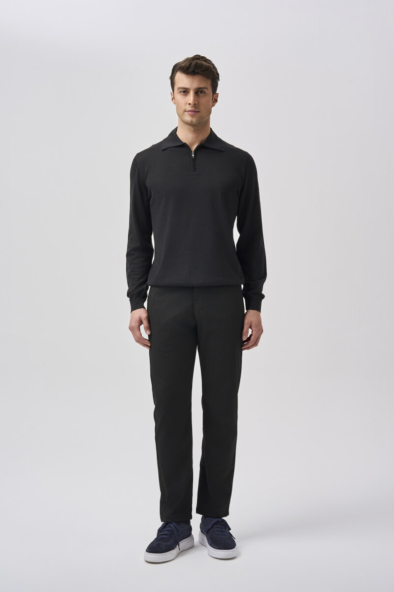 Bisse Studio Erkek Polo Yaka Fermuarlı Triko Sıyah