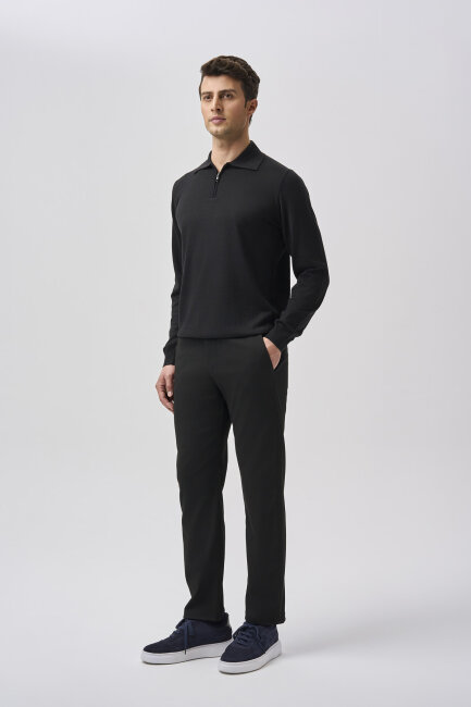 Bisse Studio Erkek Polo Yaka Fermuarlı Triko Sıyah - 2