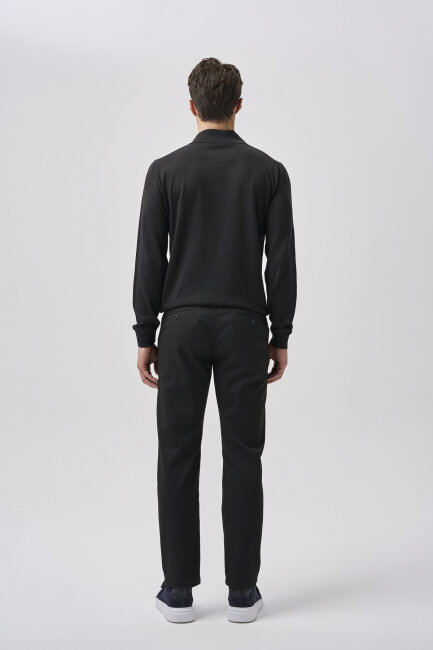 Bisse Studio Erkek Polo Yaka Fermuarlı Triko Sıyah - 3