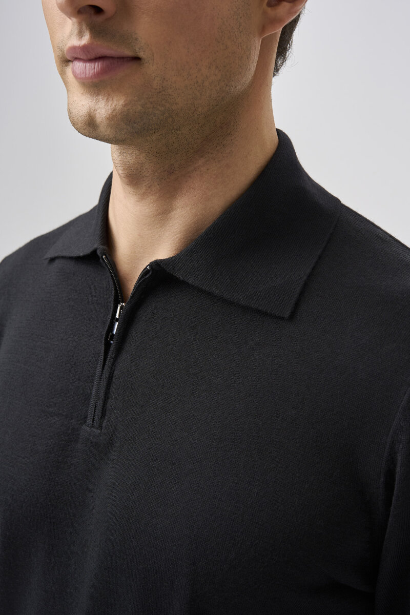 Bisse Studio Erkek Polo Yaka Fermuarlı Triko Sıyah - 4