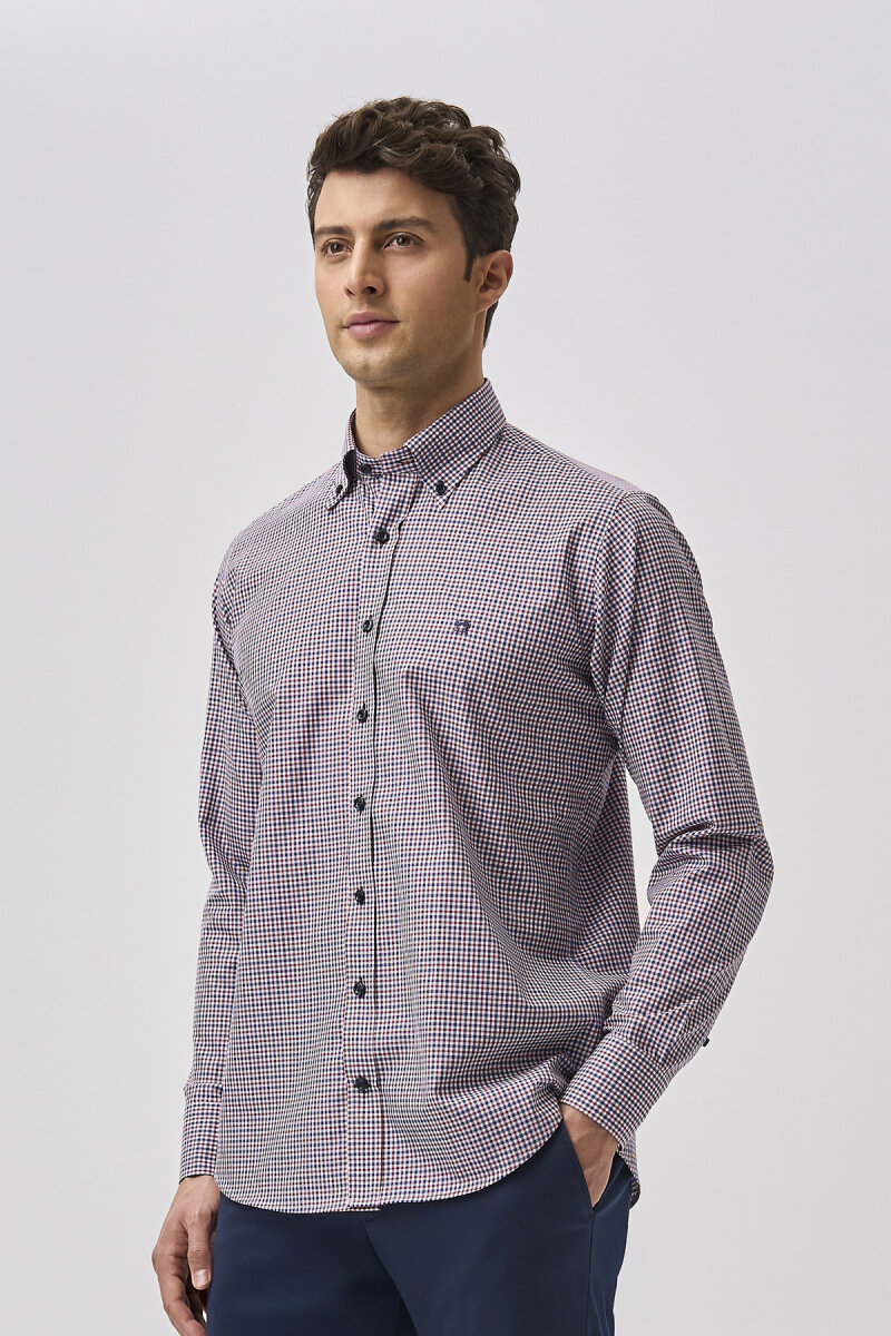 Bisse Studio Erkek Regular Fit Uzun Kollu Bordo Gömlek - 5