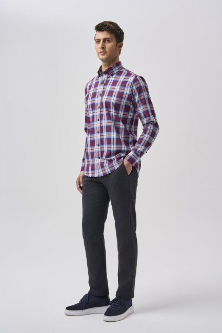 Bisse Studio Erkek Regular Fit Uzun Kollu Cepsiz Gömlek Kırmızı - 2