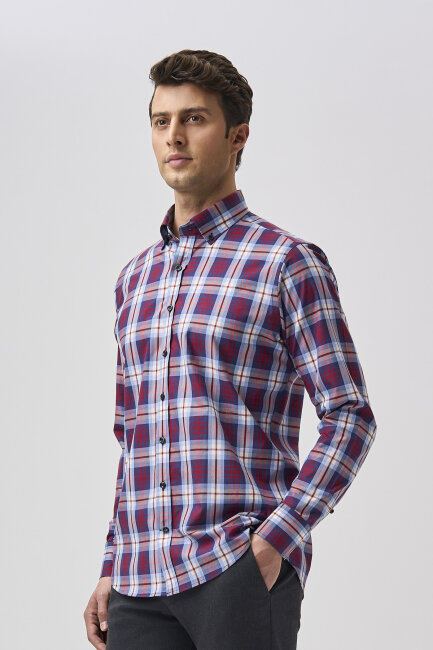 Bisse Studio Erkek Regular Fit Uzun Kollu Cepsiz Gömlek Kırmızı - 5