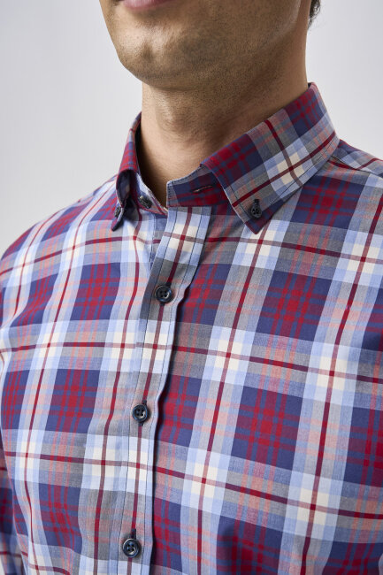 Bisse Studio Erkek Regular Fit Uzun Kollu Cepsiz Gömlek Kırmızı - 4