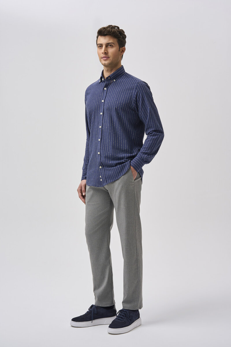 Bisse Studio Erkek Regular Fit Uzun Kollu Cepsiz Gömlek Lacivert (1)