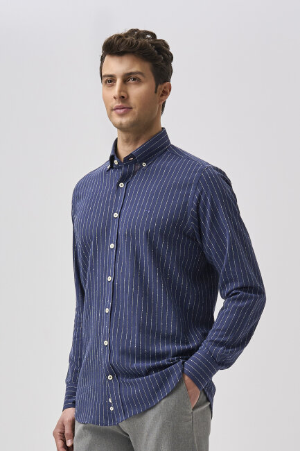 Bisse Studio Erkek Regular Fit Uzun Kollu Cepsiz Gömlek Lacivert - 5
