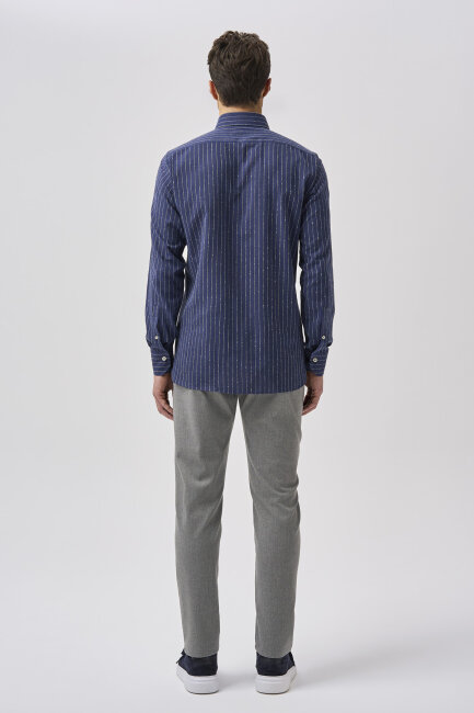 Bisse Studio Erkek Regular Fit Uzun Kollu Cepsiz Gömlek Lacivert - 3