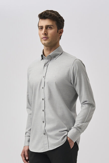 Bisse Studio Erkek Regular Fit Uzun Kollu Gri Cepsiz Gömlek - 5