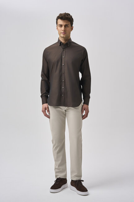 Bisse Studio Erkek Regular Fit Uzun Kollu Kahve Cepsiz Gömlek - 1