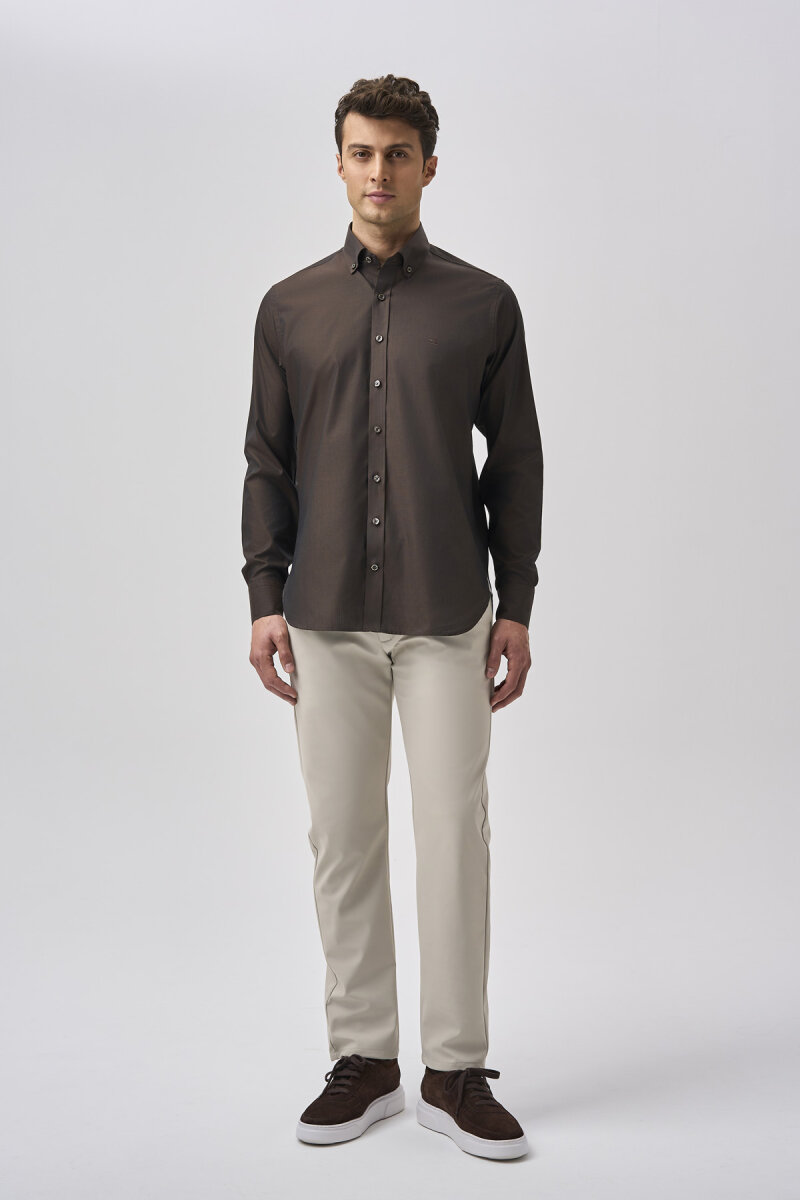 Bisse Studio Erkek Regular Fit Uzun Kollu Kahve Cepsiz Gömlek - 1