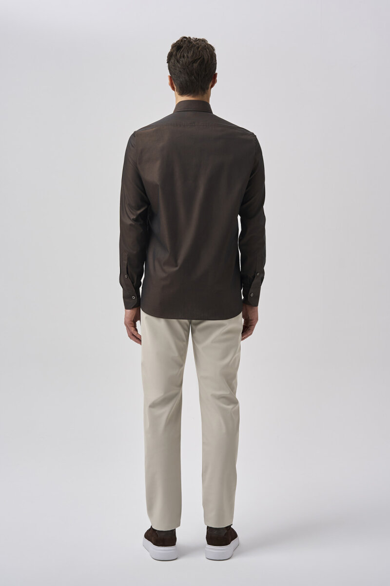 Bisse Studio Erkek Regular Fit Uzun Kollu Kahve Cepsiz Gömlek - 3
