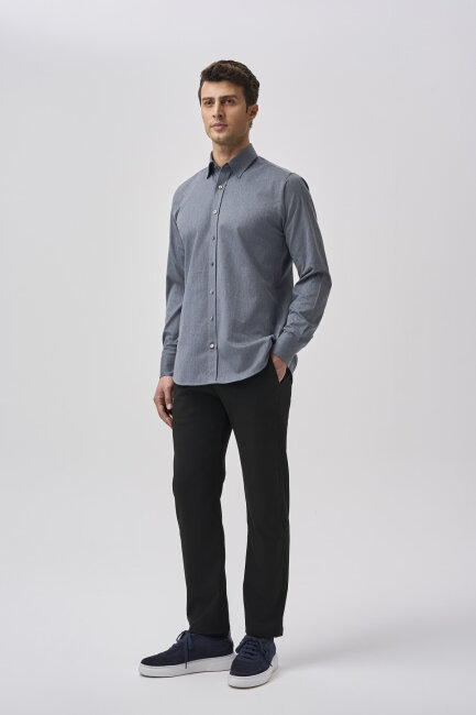 Bisse Studio Erkek Regular Fit Uzun Kollu Lacivert Cepsiz Gömlek - 2