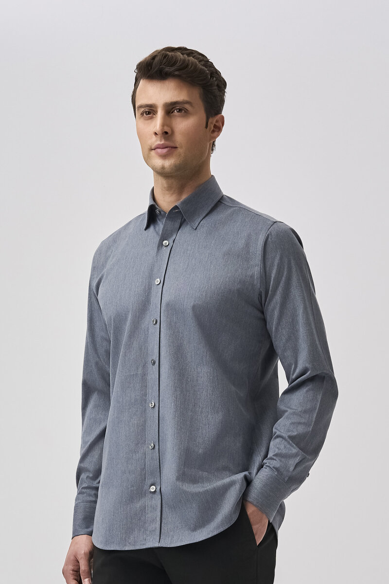 Bisse Studio Erkek Regular Fit Uzun Kollu Lacivert Cepsiz Gömlek - 5