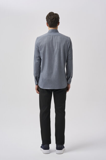 Bisse Studio Erkek Regular Fit Uzun Kollu Lacivert Cepsiz Gömlek - 3