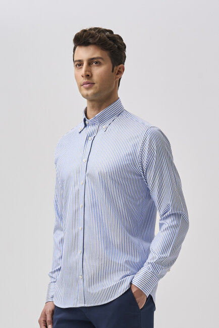 Bisse Studio Erkek Regular Fit Uzun Kollu Mavi Cepsiz Gömlek - 5