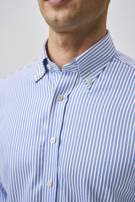 Bisse Studio Erkek Regular Fit Uzun Kollu Mavi Cepsiz Gömlek - 4