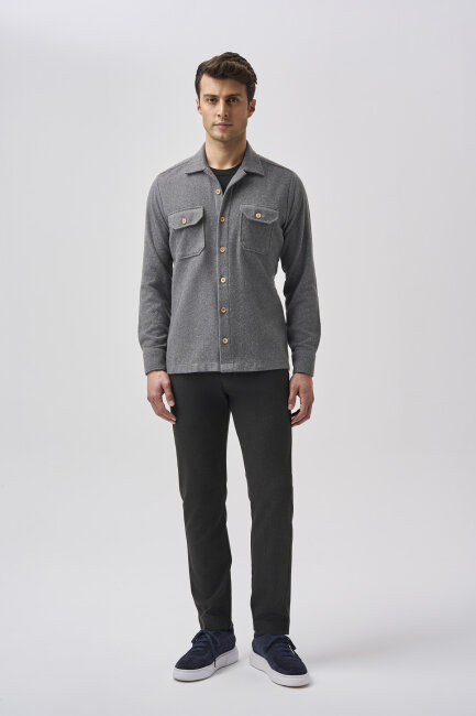 Bisse Studio Erkek Uzun Kollu Çift Cepli Oduncu Gömlek Antrasıt