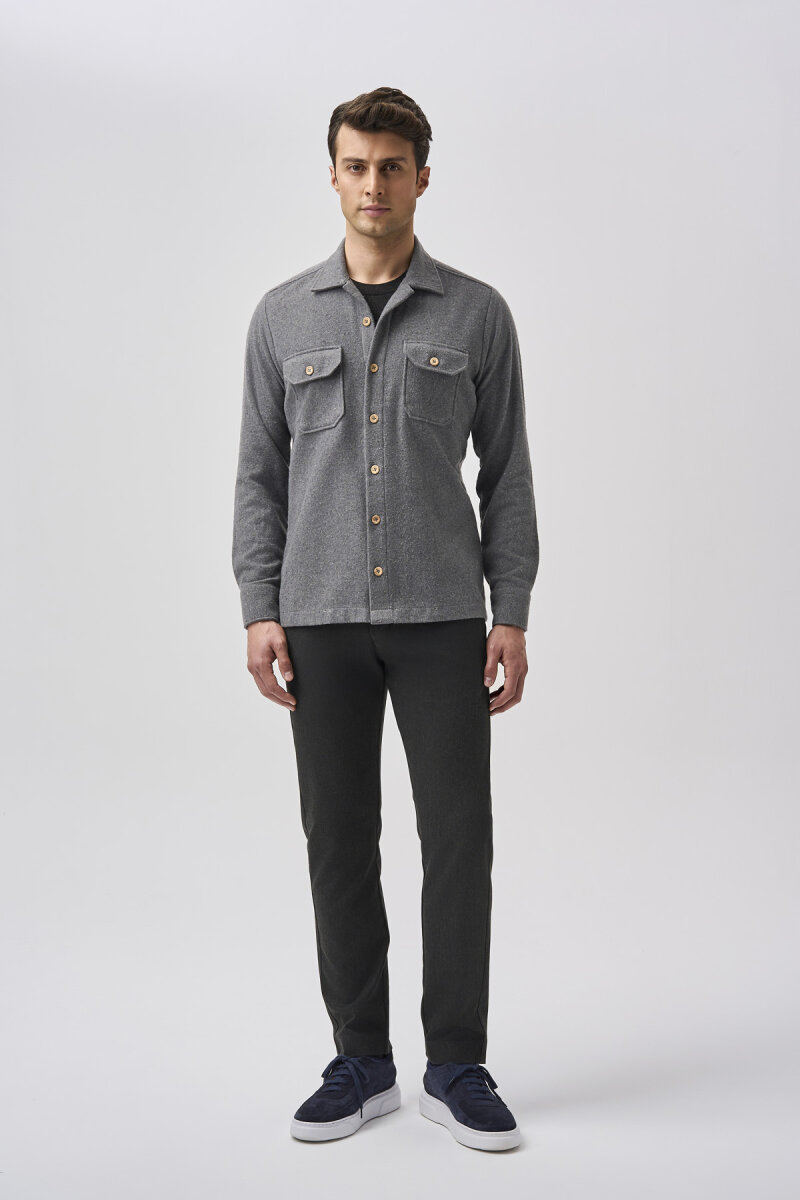 Bisse Studio Erkek Uzun Kollu Çift Cepli Oduncu Gömlek Antrasıt - 1
